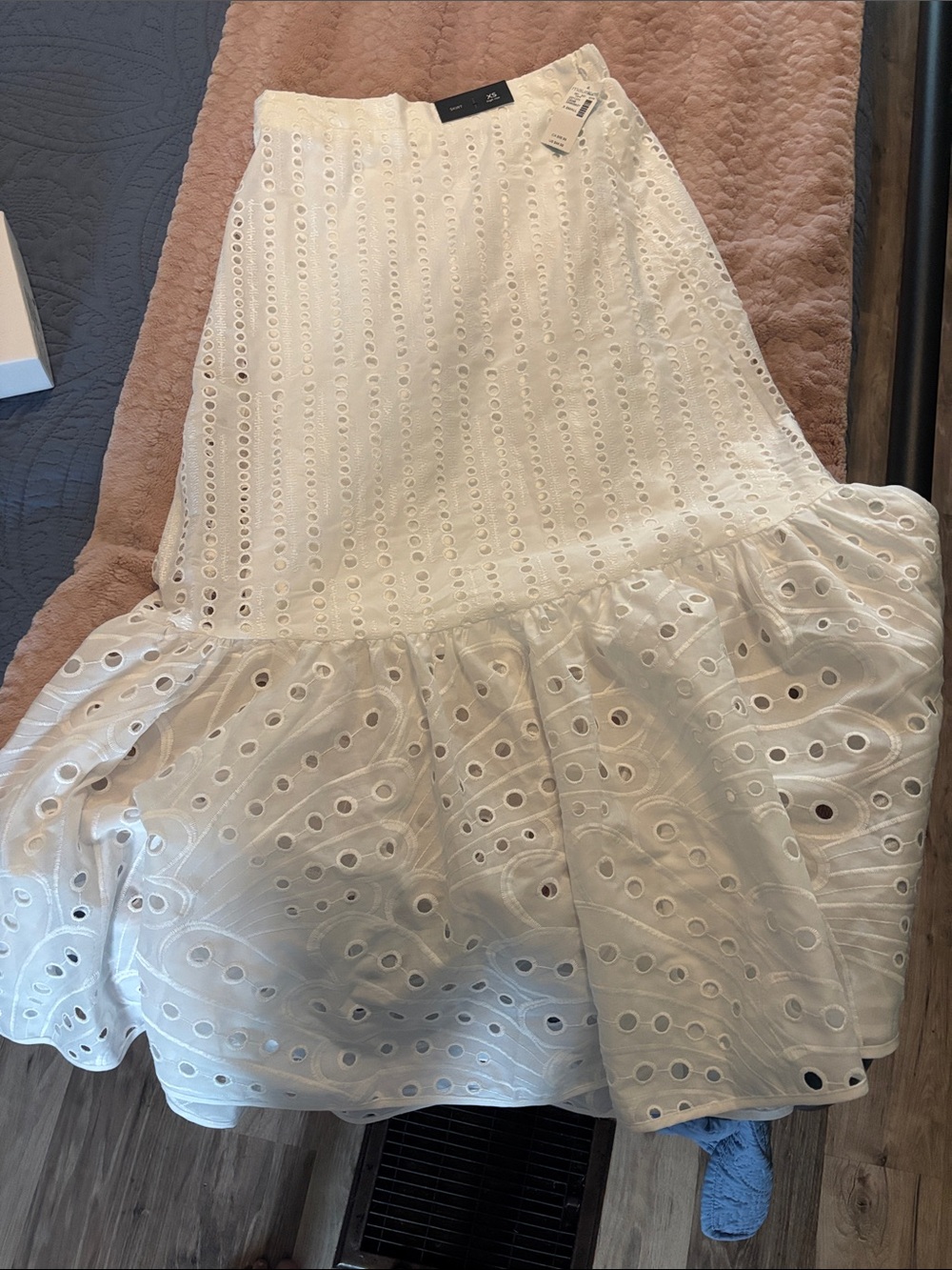 Maurices White Eyelet Maxi Skirt with Ruffle Hem